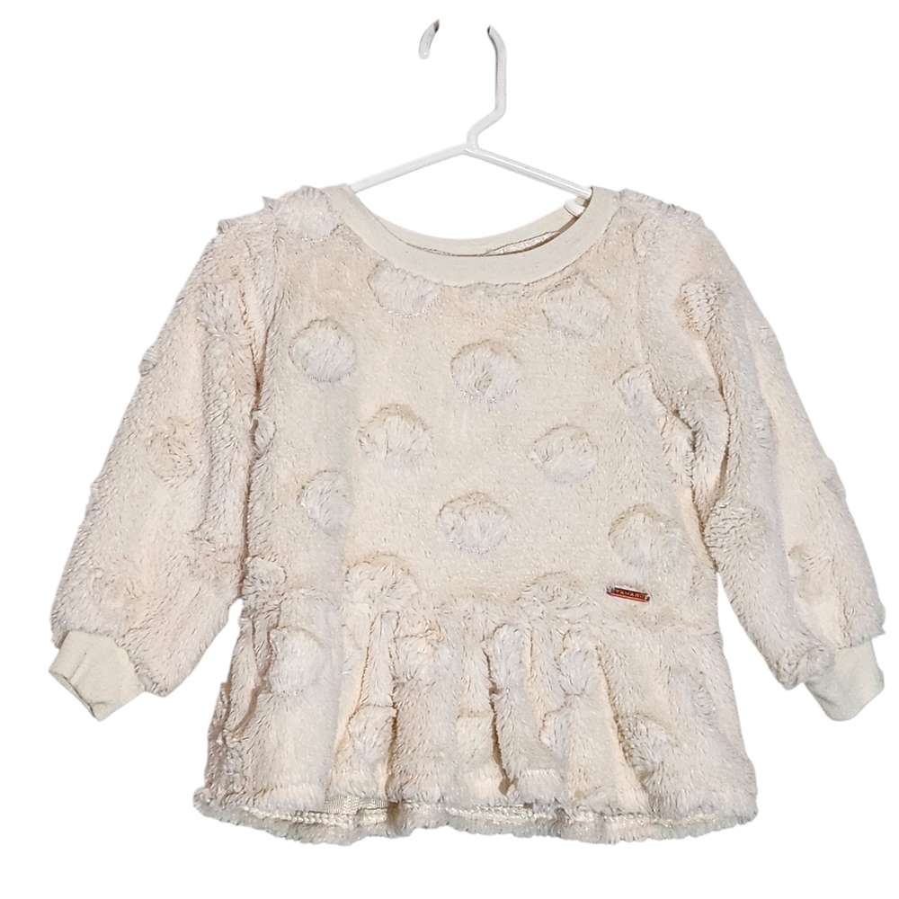 Tahari Baby Cream Faux Fur Sweatshirt with Peplum Size 24 Months